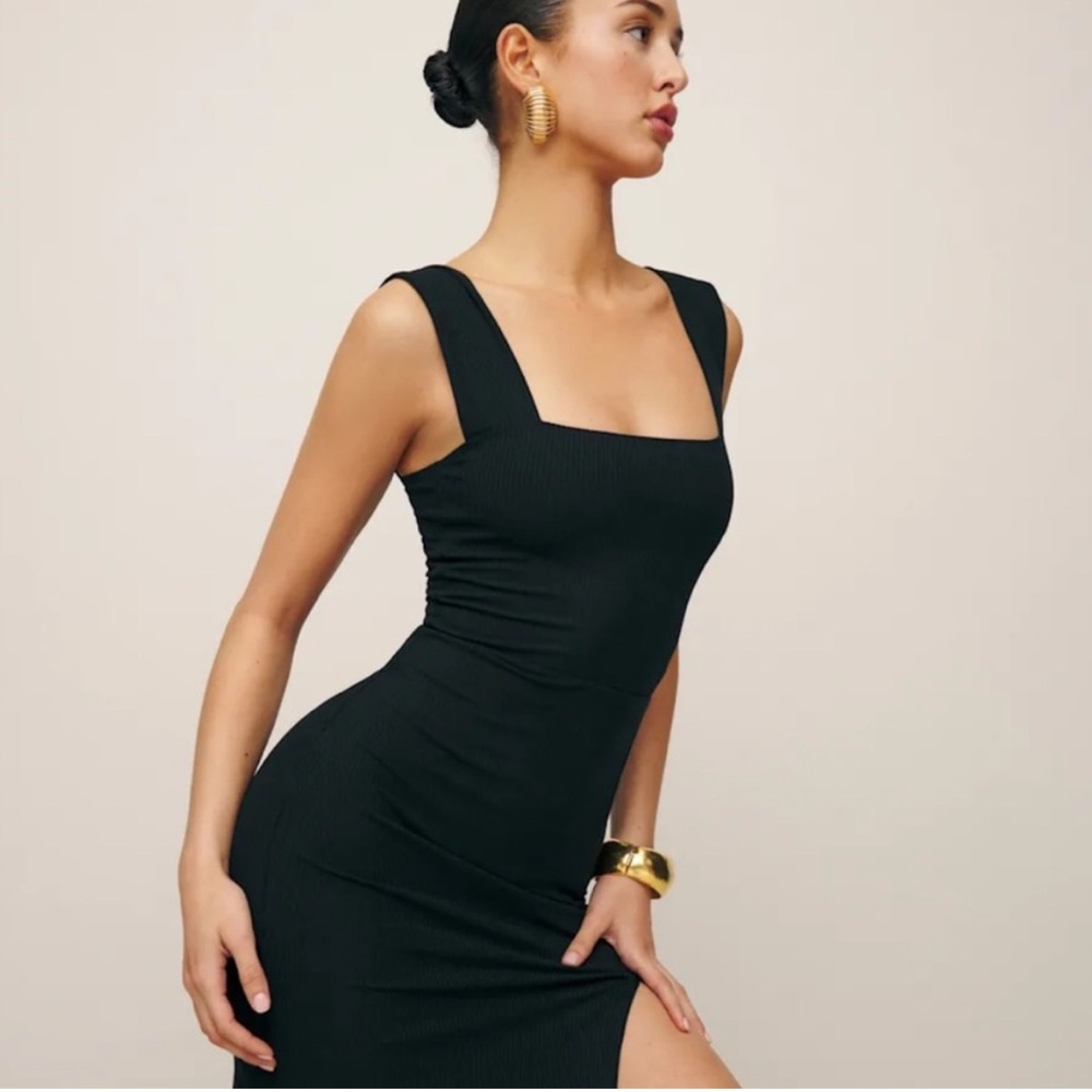 Reformation Black Midi Dress with Red Bag Accent - Picture 2 of 6